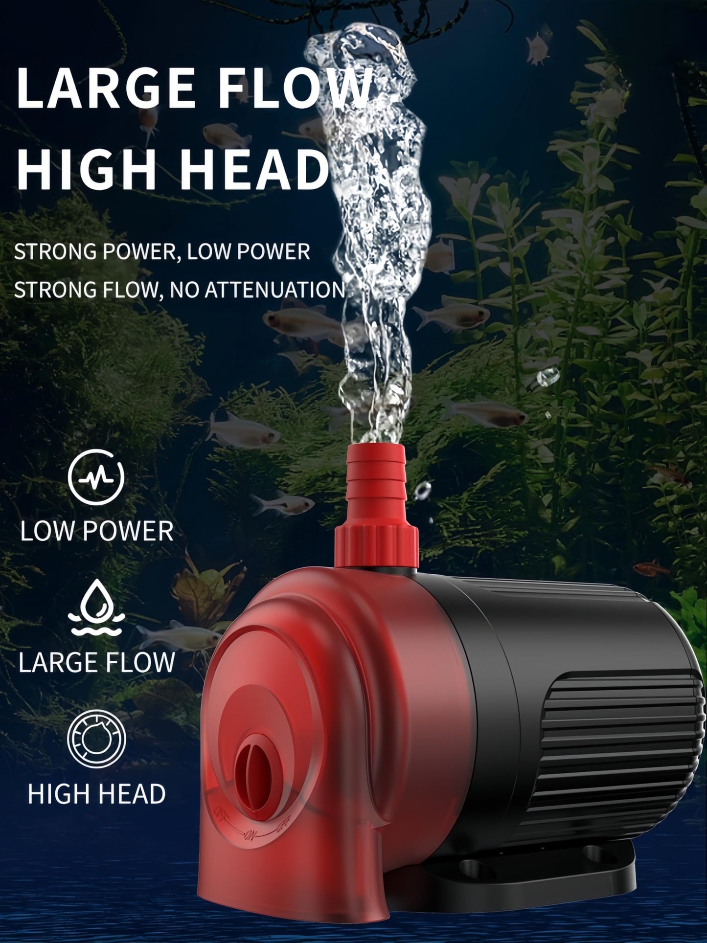 Submersible Water Pump for Aquarium, Fish Tank & Hydroponics – Quiet 28dB, 5mm Shallow Water Operation, Thermal Protection, Ceramic Shaft, Adjustable Outlet for Pond, Aquaponics, Water Circulation