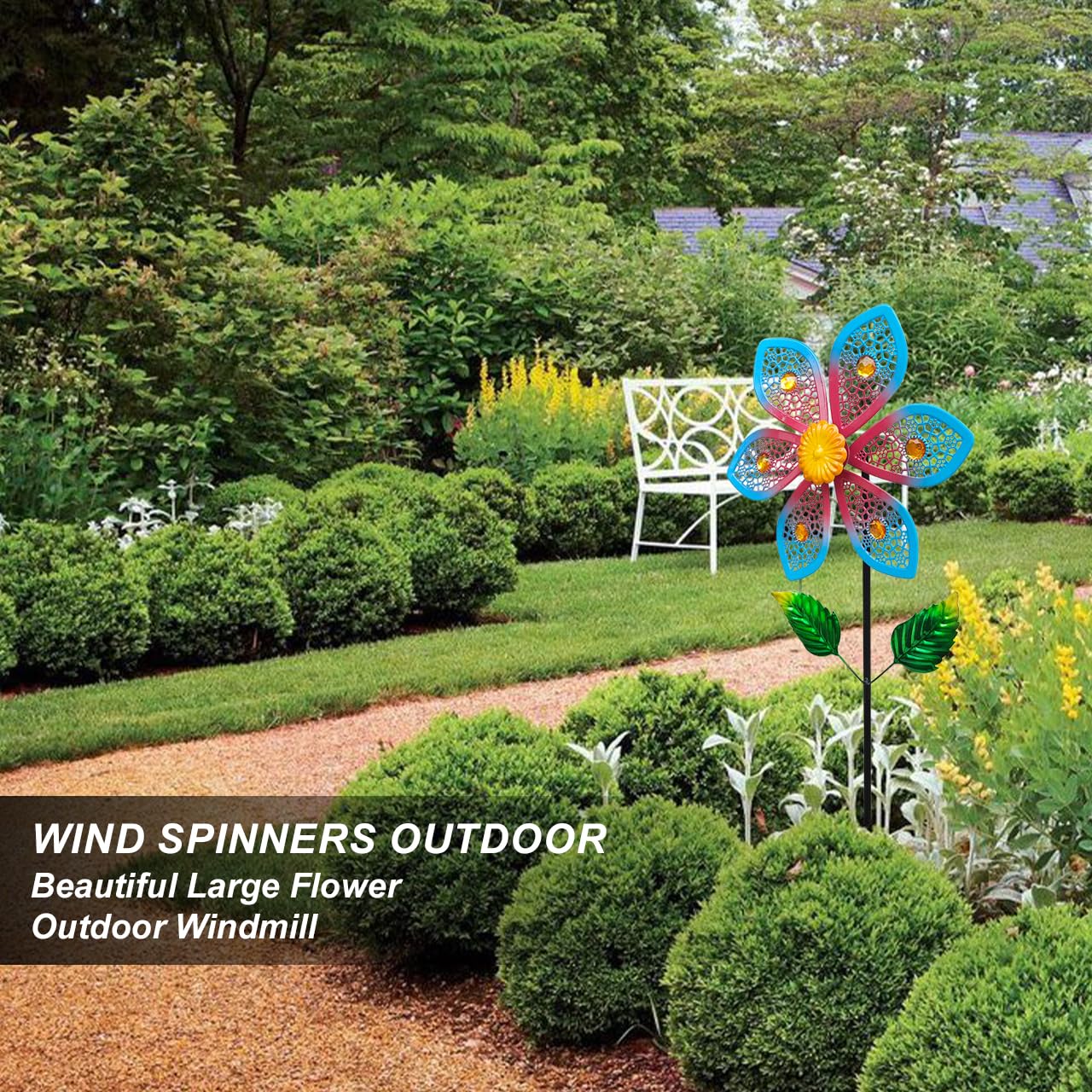 Senflame Metal Wind Spinners for Garden Decor - Outdoor Windmill Sculptures, Durable Yard Art Wind Spinners Metal Wind Spinner for Patio Lawn Ornament, Vibrant Red & Blue Garden Spinners Outdoor