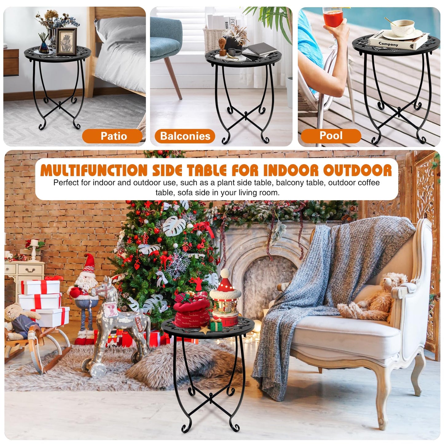 Fashion&cool 2 Pack Outdoor Side Tables for Patio,14 Inch Weather Resistant Metal Round Outdoor Plant Stand Side Table, for Patio Yard Porch Balcony Garden Bedside Indoor Outdoor