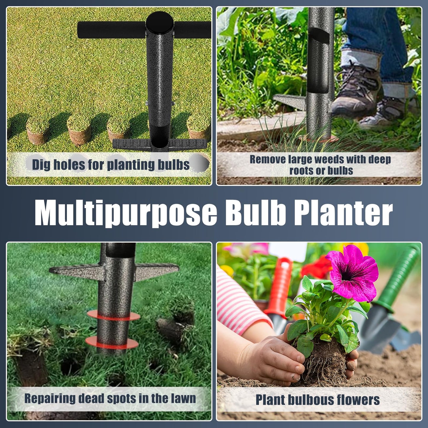 Bulb Planter Tool, 33.5 inch Long Handle Garden Sod Plugger to Dig Hole, Heavy Duty Metal Garden Tools for Soil Test Planting or Weeding Spring Flowers Bulbs,Bedding Plants,Tulips, Lilies, Potato