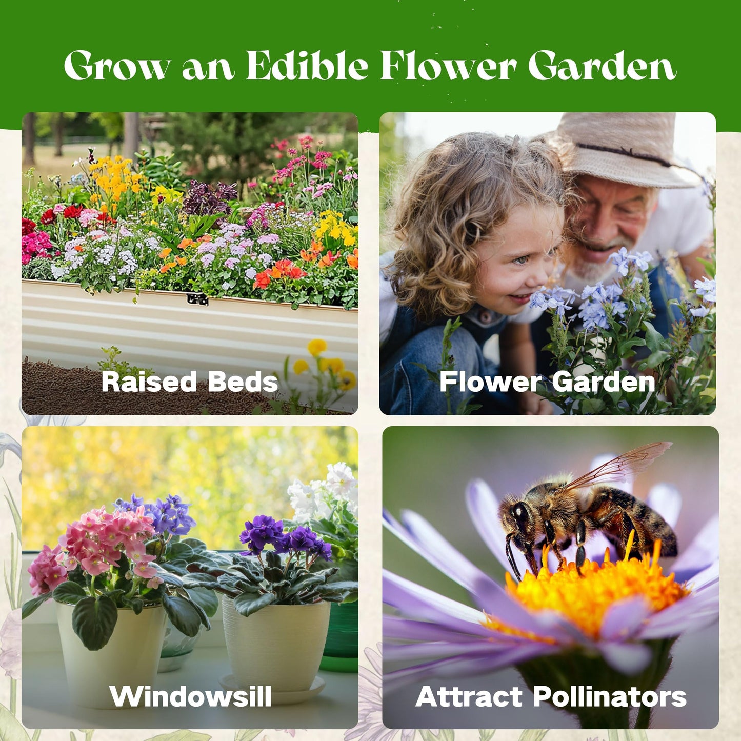 Lush&Dew Edible Flower Seed Bank with Almanac, Gardening Gifts for Women Men, 32 Types 30,000+ Non-GMO Heirloom Seeds for Planting Culinary Flowers, Survival Seed Kit, Annual Perennial, Zone 3-11