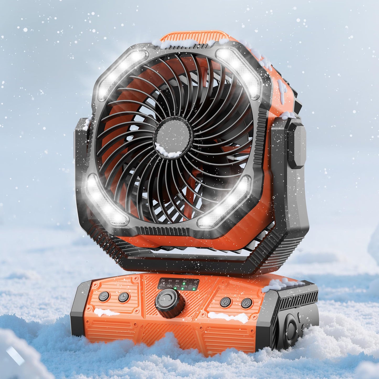 8” Portable Rechargeable Fan, Battery Operated Camping Fan with 27H Work Hours, Remote, Auto Oscillation, Timer, Hook for RV Tent Hurricane Emergency Orange
