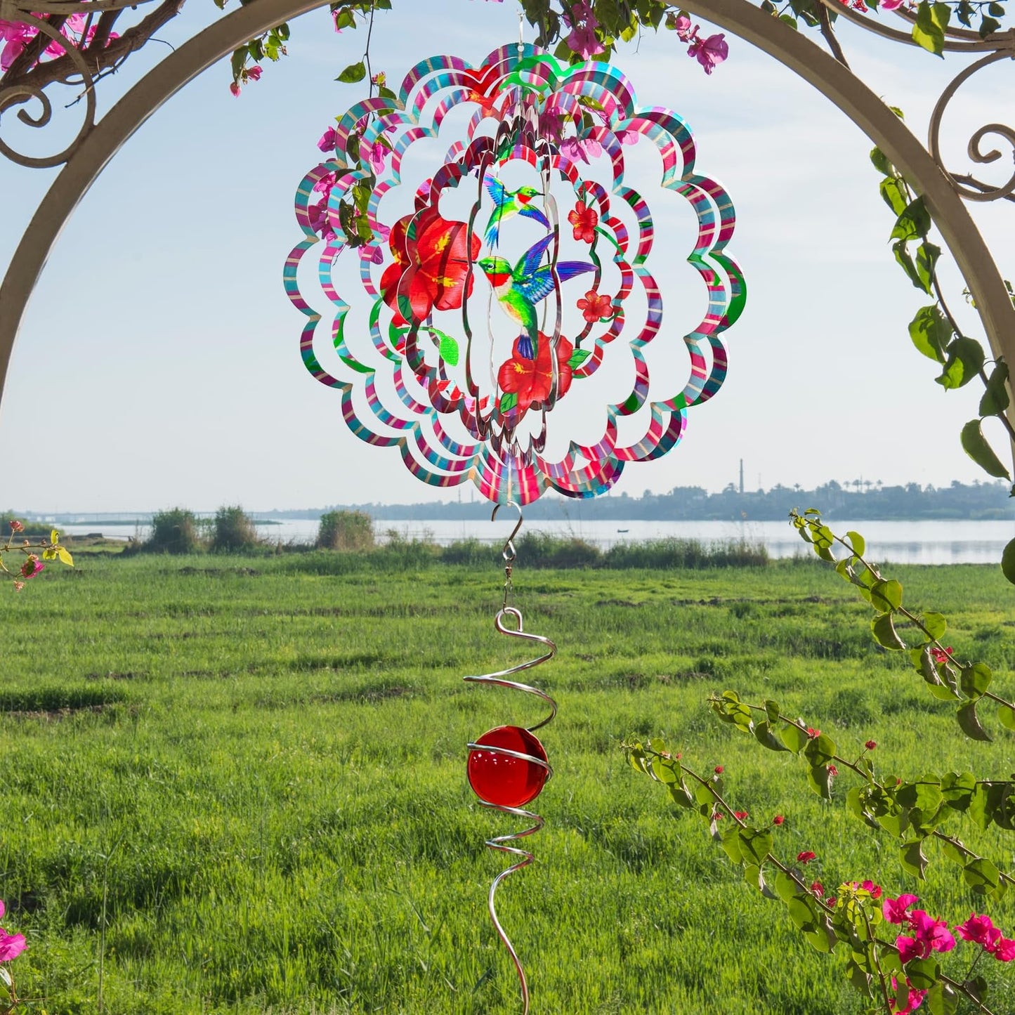 Eiryhope Hummingbird Wind Spinner, 12-Inch 3D Kinetic Metal Wind Spinners - Hummingbird Gift for Women, Mom, Men, Dad, Garden & Yard Decor Outdoor/Indoor Decoration, Dynamic Art Hanging Sculpture