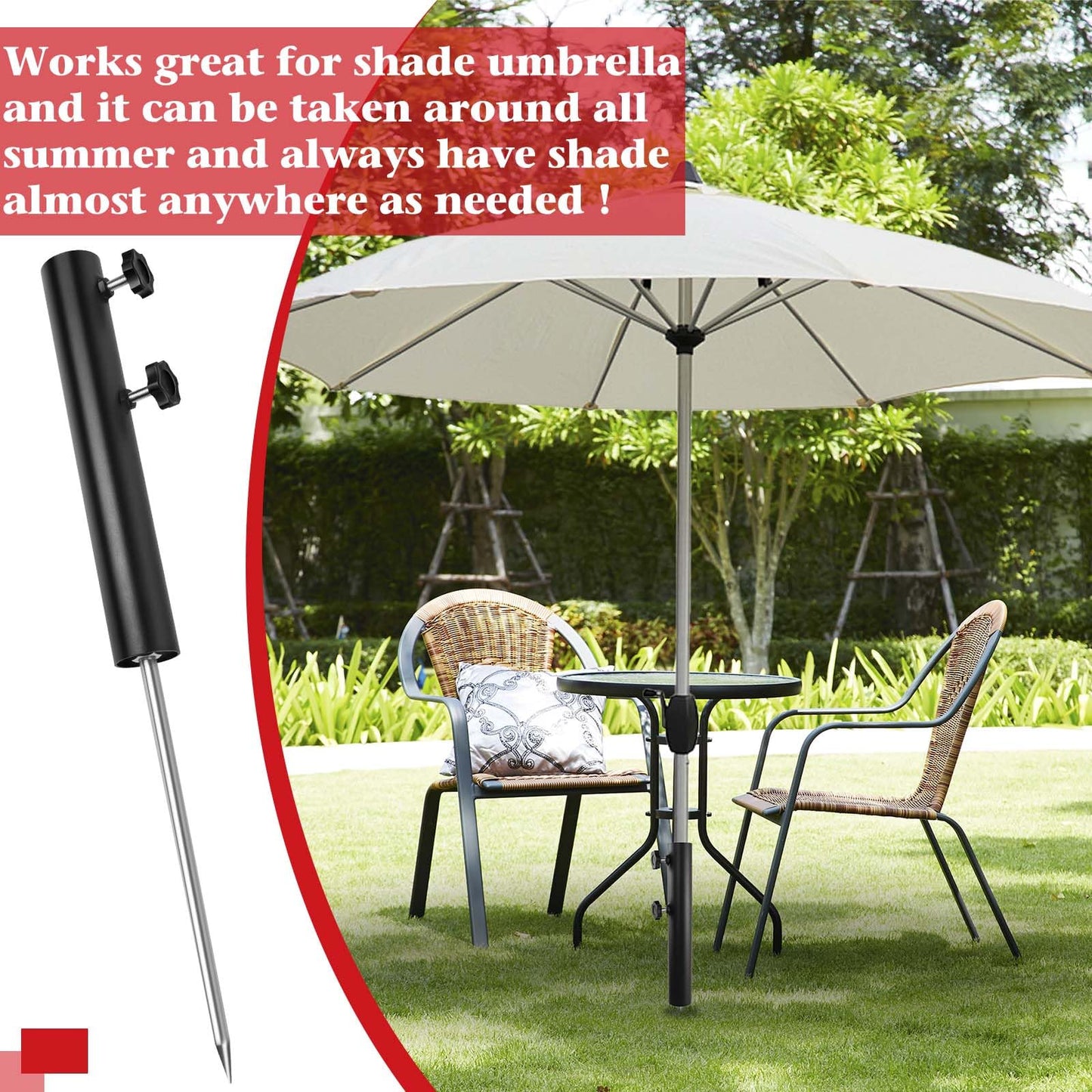 Wenfan Ground Mount for Portable Flagpole, Flag Poles for Outside House, 12 Inch Flag Spike with 12" Extended Tip Adjustable Inground Flagpole Ground Stake 1.65" Dia Beach Flagpole Holder, Black