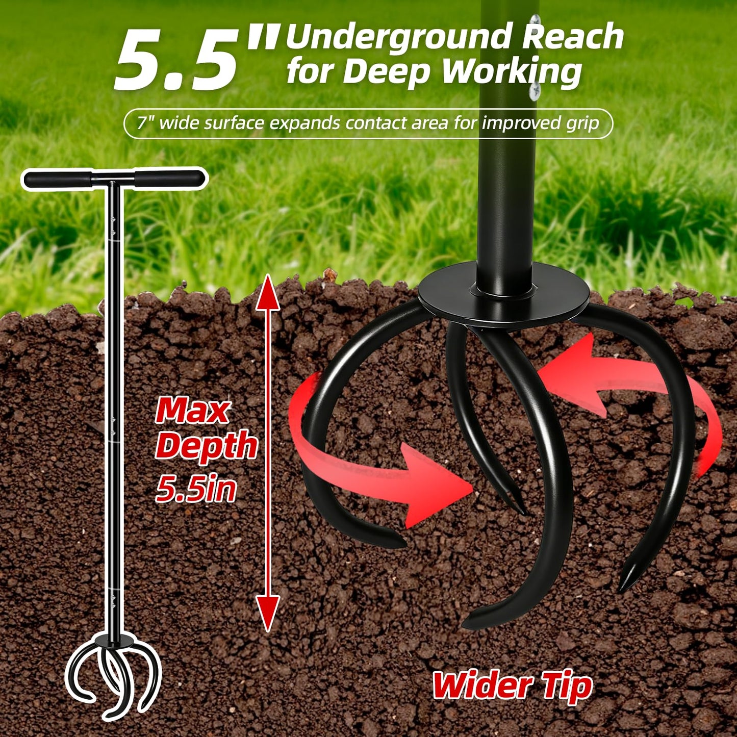 Garden Twist Tiller Cultivator, Manual Hand Tiller Garden Claw Heavy Duty, Lawn Aerator Soil Lossener with Steel Tines and Ergonomic Handle for Garden Bed and Plant Box