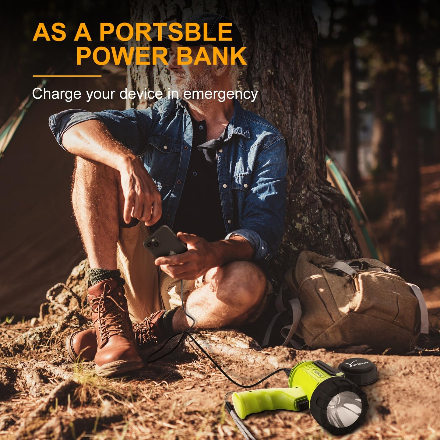 YIERBLUE Rechargeable Spotlight Flashlight with 2000,000 High Lumen LED, IP67 Waterproof Long Running Spot Light searchlight, Impact Resistant Handheld Spotlight with Foldable Stand and Red Lens