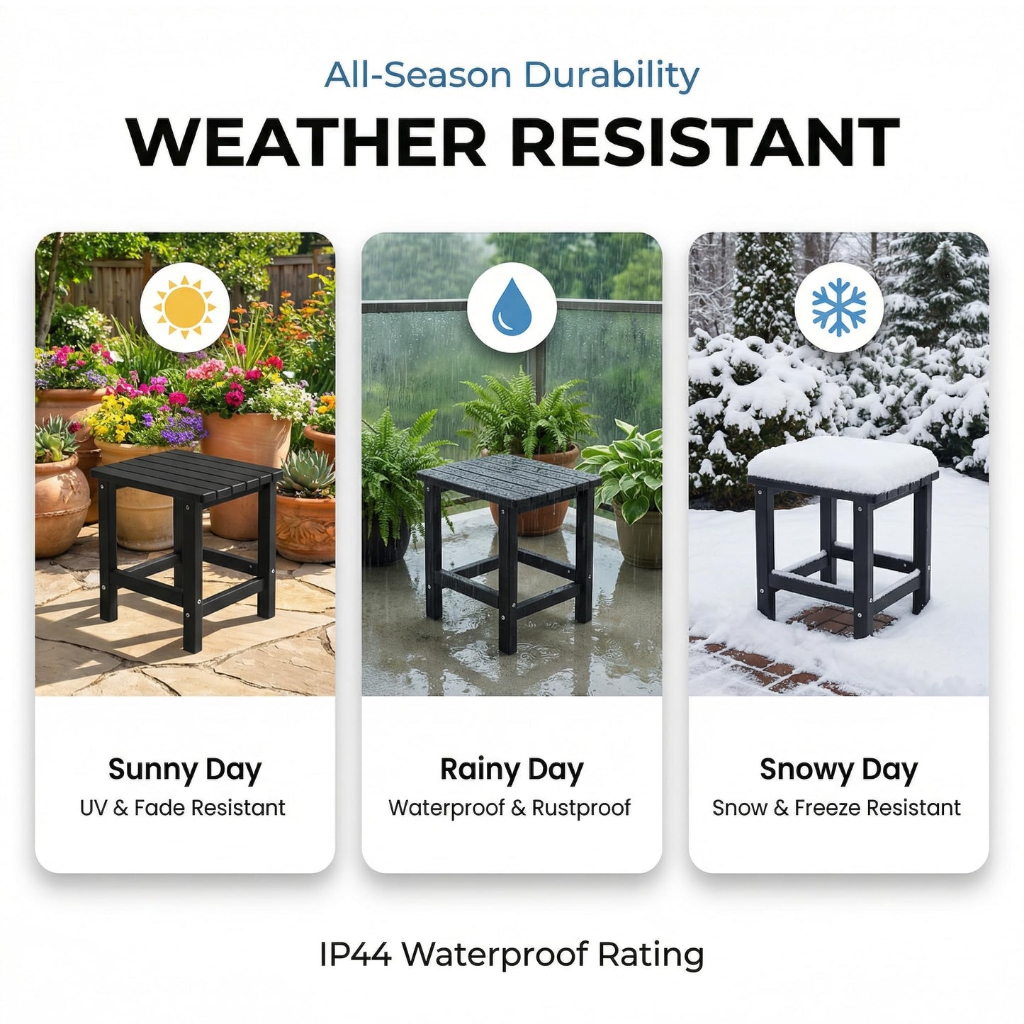 PASAMIC Adirondack Square Outdoor Side Table, HDPE Small Outdoor Table, Patio End Table for Patio, Pool, Backyard, Weather-Resistant, Easy Maintenance (Jet Black)