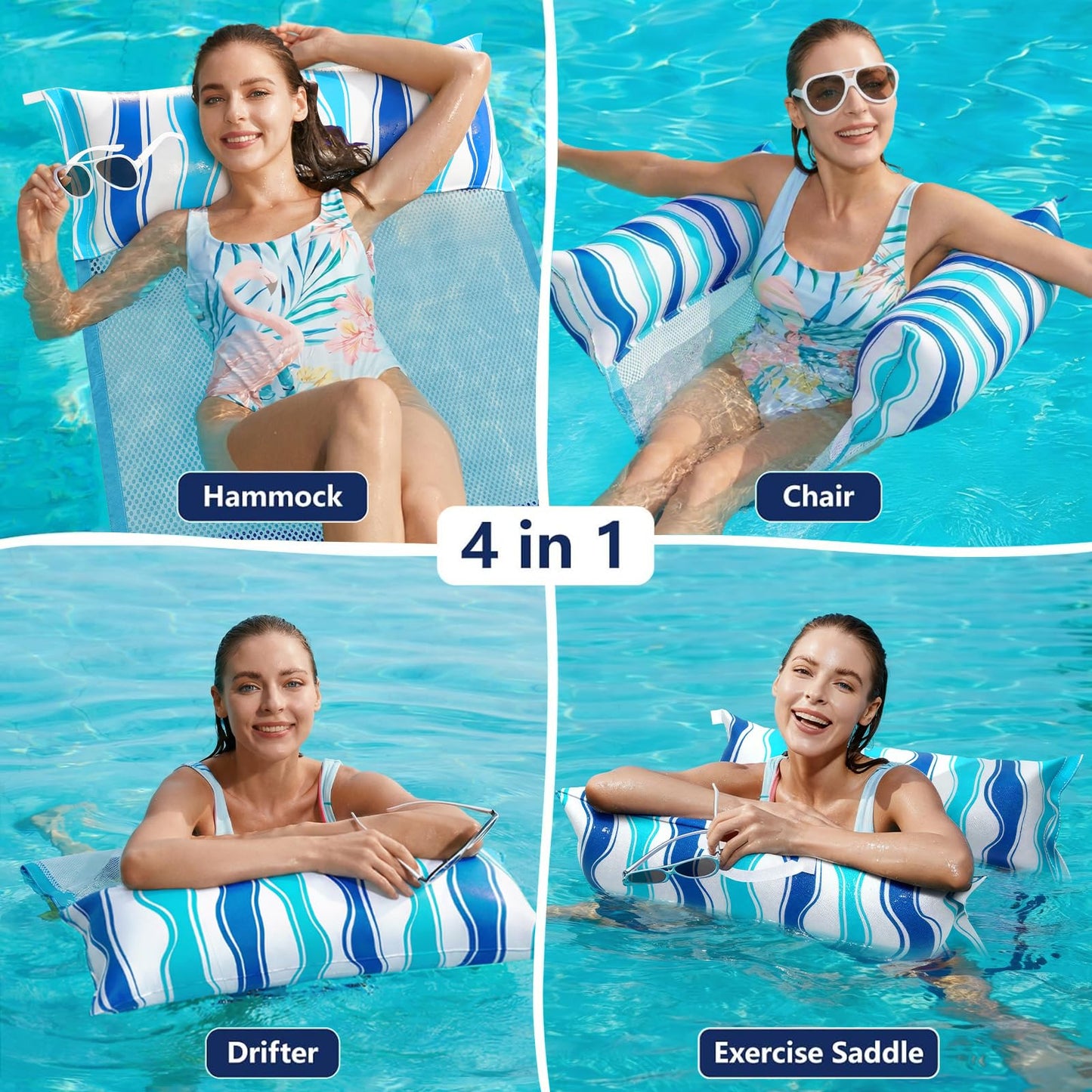 Jasonwell Pool Floats Adult Games - 2 Pack Fabric Inflatable Pool Floaties Water Hammock Chair w Floating Table Waterproof Playing Cards Party Game Toys Lake Lounger Raft Pool Hammock Float Floaty B&G