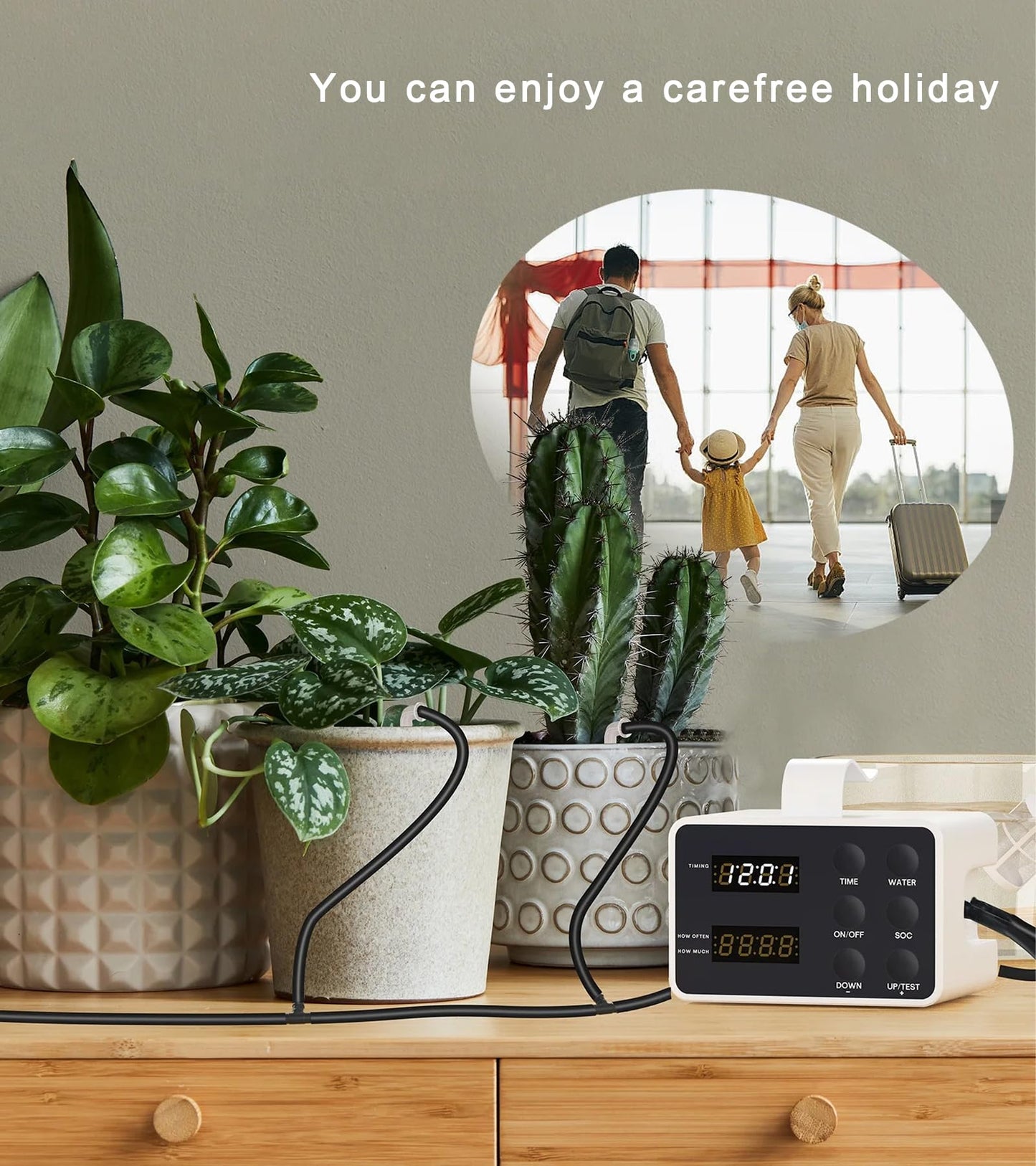 Automatic Plant Watering System, Indoor Self Watering Device with Large Display for 15 Potted Plants, Drip Irrigation System for Vacation