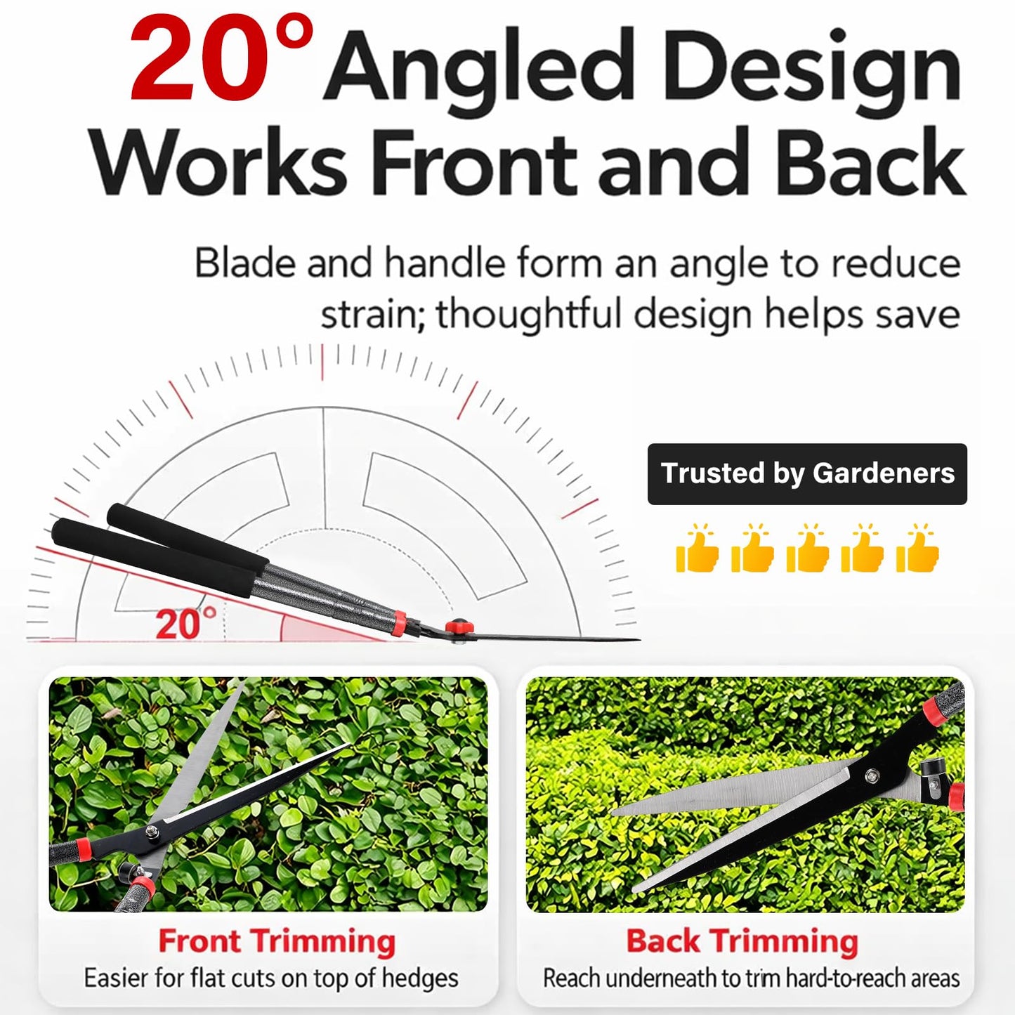 31 inch Hedge Shears Clippers - Self-Sharpening High Carbon Steel Blades, 15" Wide-Cut for Faster Trimming, Long Reach & Ergonomic Grip for Effortless Cutting Trimming of Hedges, Shrubs, Bushes