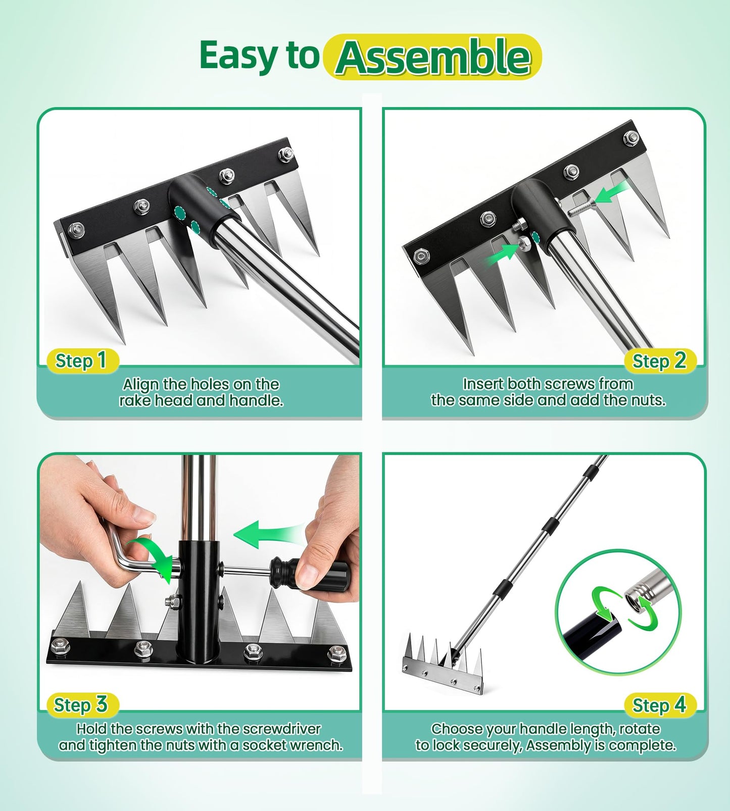 Joysuga Weed Rake Tool Iron Weed Puller with 71" Adjustable Long Handle, 6 Teeth Garden Weed Remover Tool Heavy Duty Manual Weed Puller with Gloves for Yard, Lawn, Garden