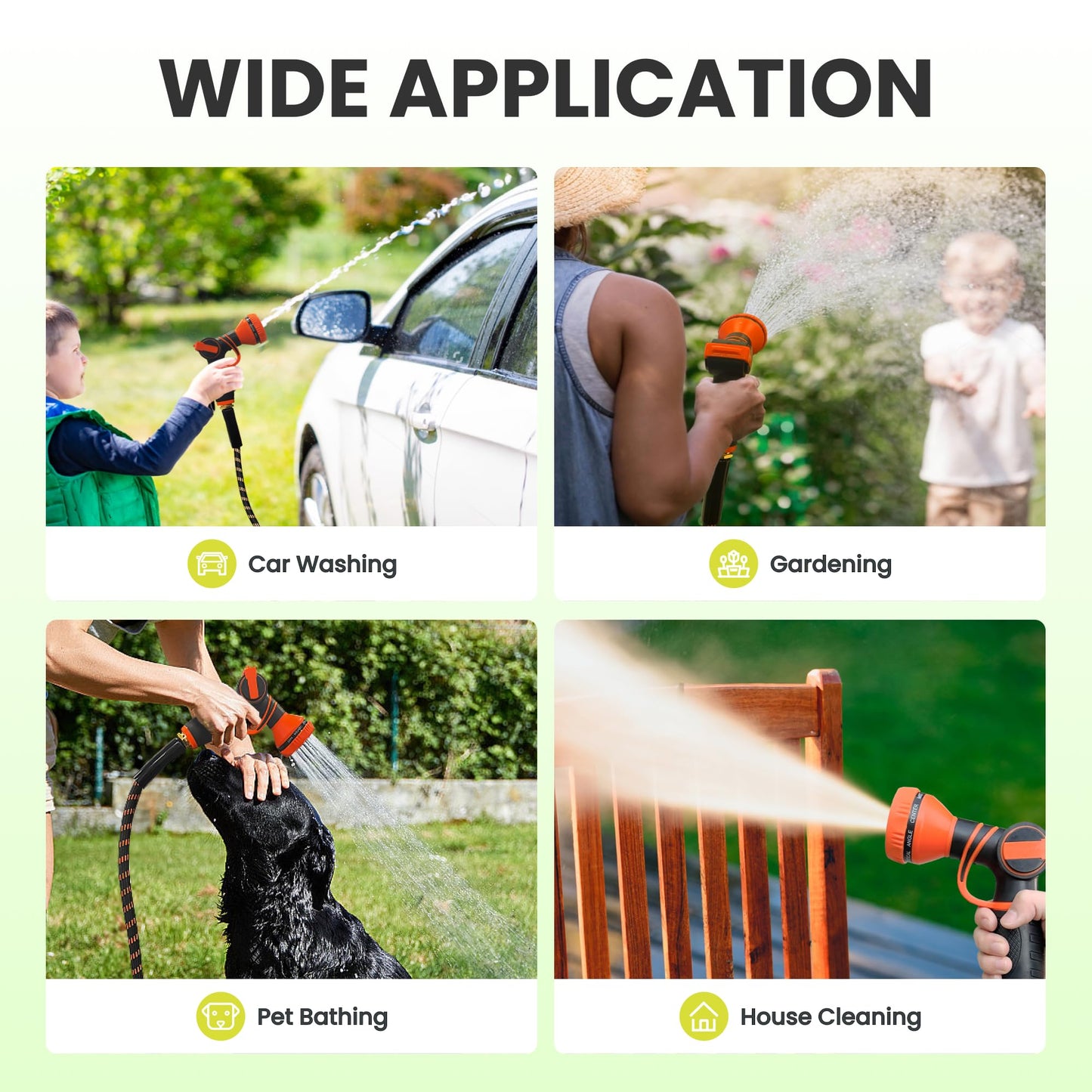 Giraffe Tools Non-Expandable Garden Hose 100FT 1/2” Lightweight Flexible Water Hoses Burst 600 psi with 9 Spray Function Nozzle Heavy Duty Hose