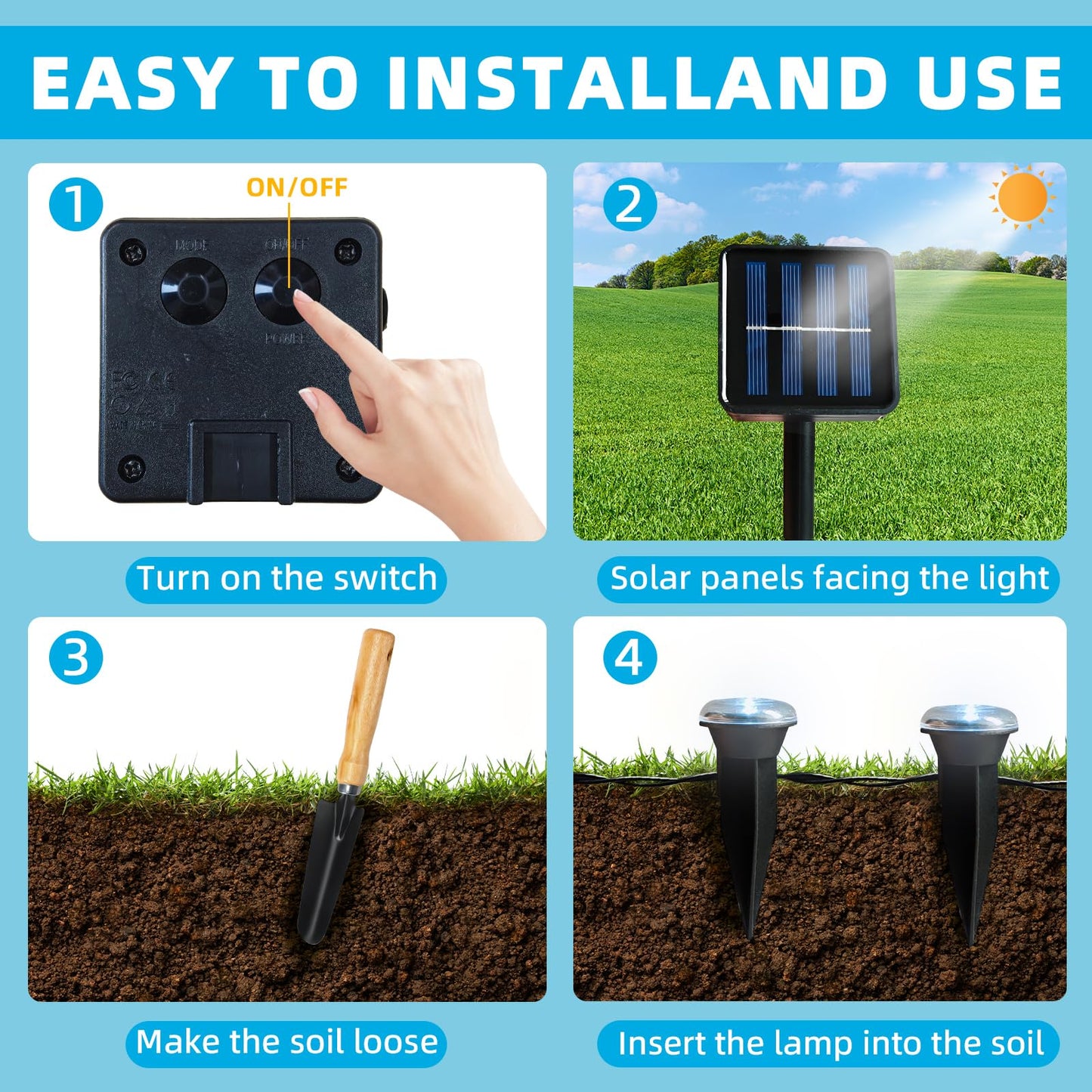 BYIZO 30 LED Solar Ground Lights Outdoor, Waterproof Solar Pathway Lights, LED Landscape Lighting for Garden, Patio, Driveway, Walkway - White