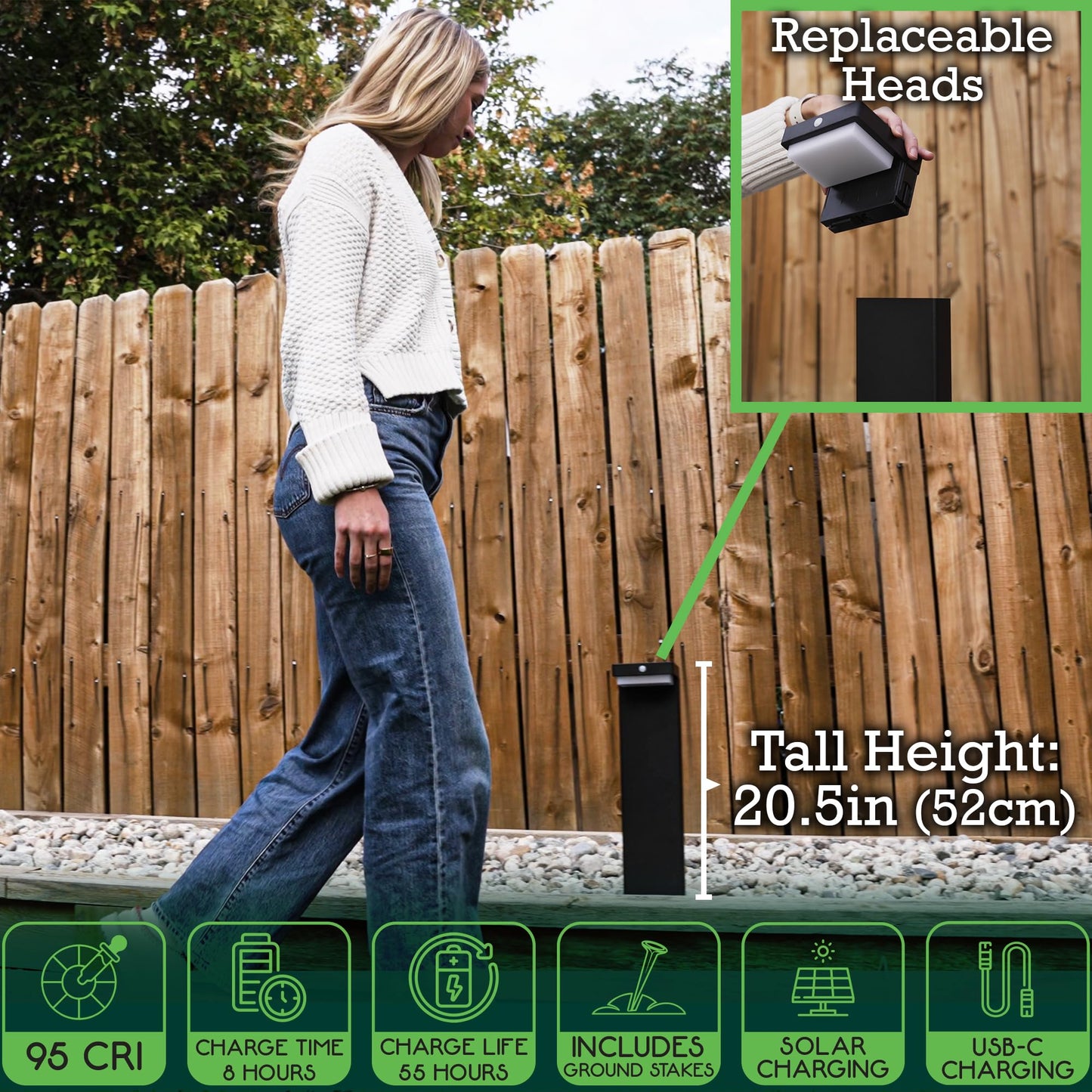 VerLuce - Solar Pathway Lights - Walkway Solar Lights for Outside - PIR Sensor & Two Lighting Modes - Rechargeable Battery Lasts Up To 55 Hours - 3000K - IP44 Weather Resistant - 4 Pack - 20.5" Height