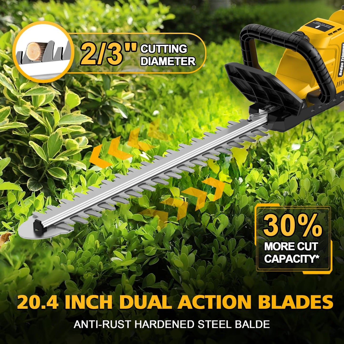 Electric Hedge Trimmer Cordless Compatible with DEWALT 20V MAX Battery, 20-Inch Cordless Hedge Trimmer, Brushless Bush Trimmer, 2/3'' Cutting Capacity, Lightweight & Rotatable Handle(No Battery)