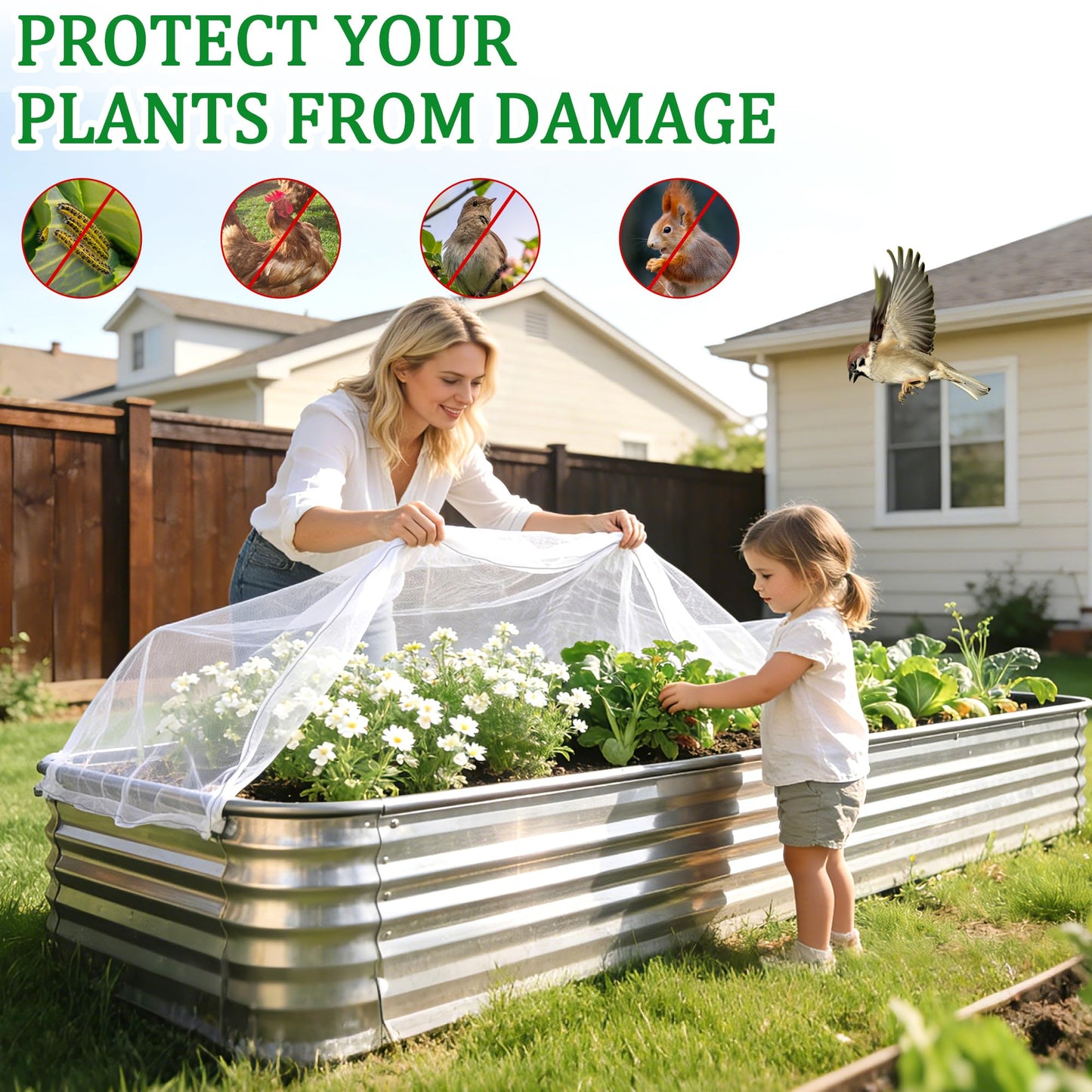 2 Pack Garden Netting for Raised Beds, 6x3 Ft Raised Bed Plant Covers for Garden Protection, Fine Mesh Bird Netting Pest Barrier Screen with Drawstring for Protecting Vegetables Fruits Crops