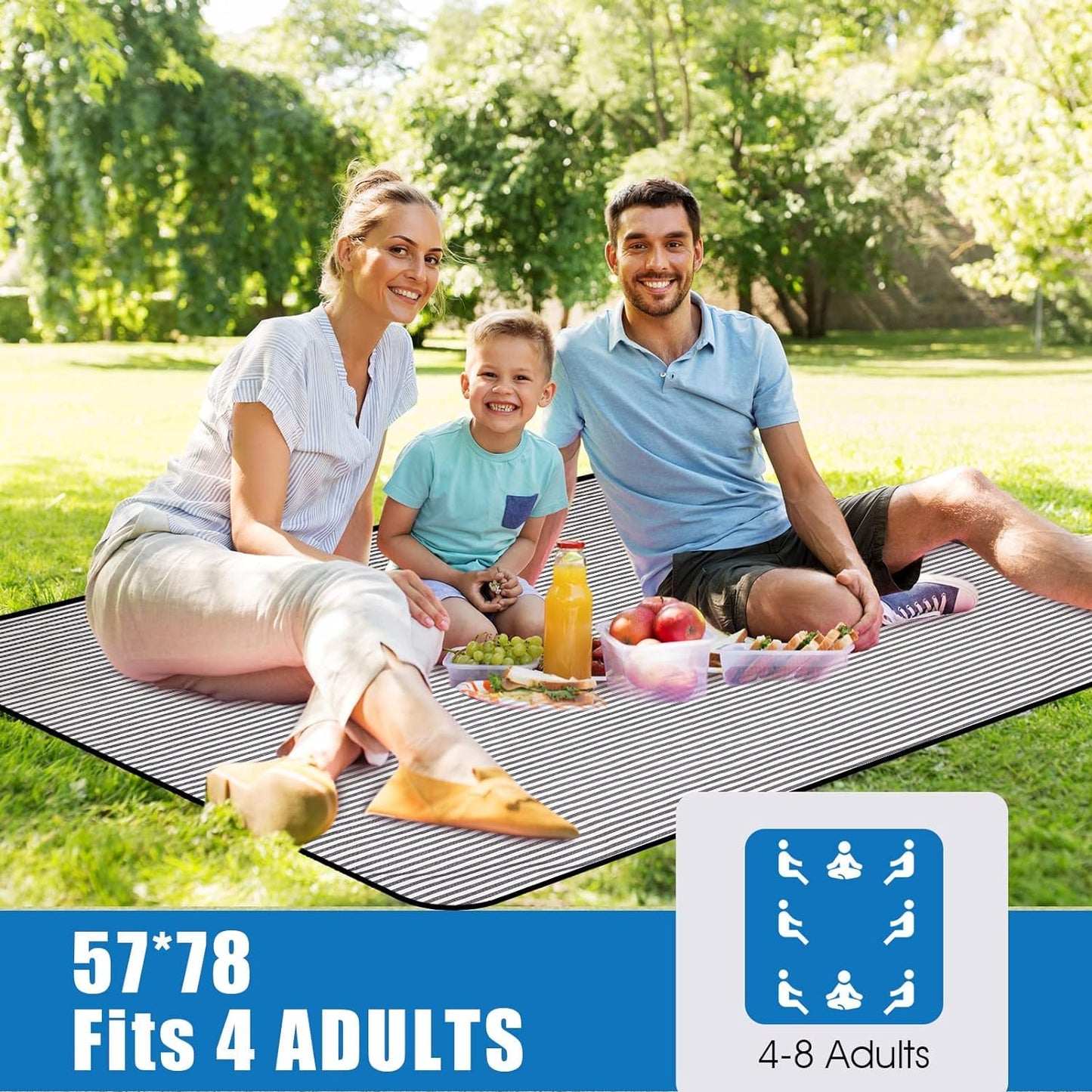 G GOOD GAIN Waterproof Picnic Blanket Portable with Carry Strap for Beach Mat or Family Outdoor Camping Party (Navy Blue)