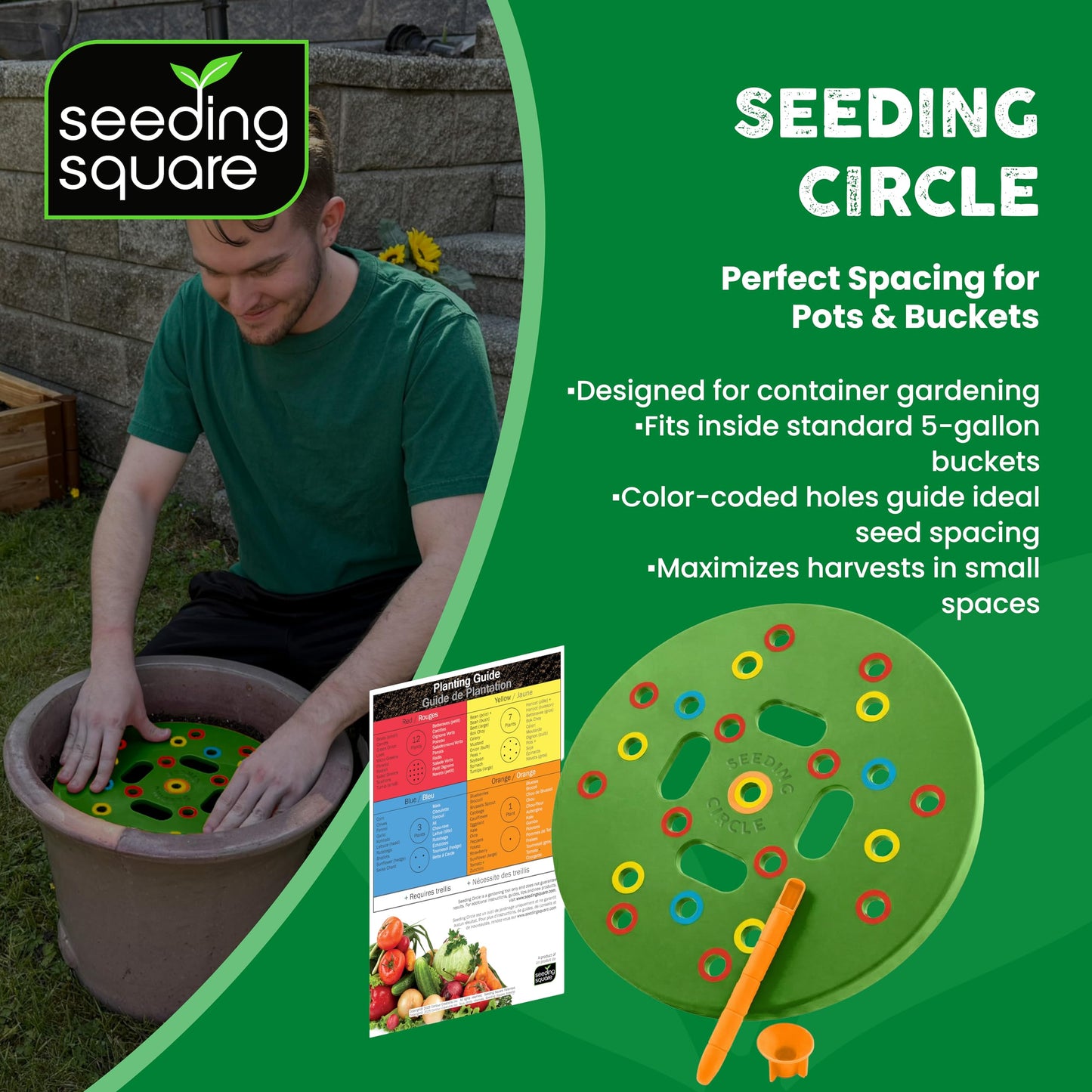 Kids Gardening Tool Set + 5 Gallon Grow Bags + Seeding Circle + Hand Pollinator Bundle – Complete Kids Garden Kit for Planting, Growing & Learning