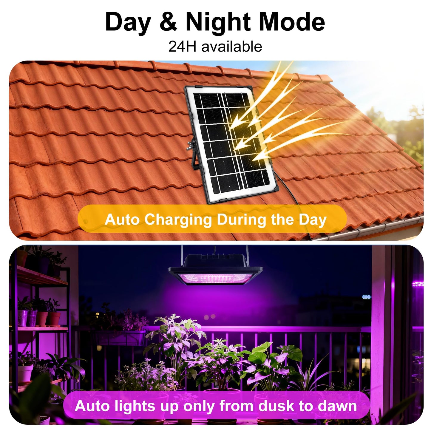 Loscarol Solar Grow Lights, Rechargeable Grow Light, Full Spectrum Plant Light for Indoor Outdoor Plants with Timer, Solar Plant Lights for Greenhouse with Remote Control and 16.4ft Cord/USB Charging