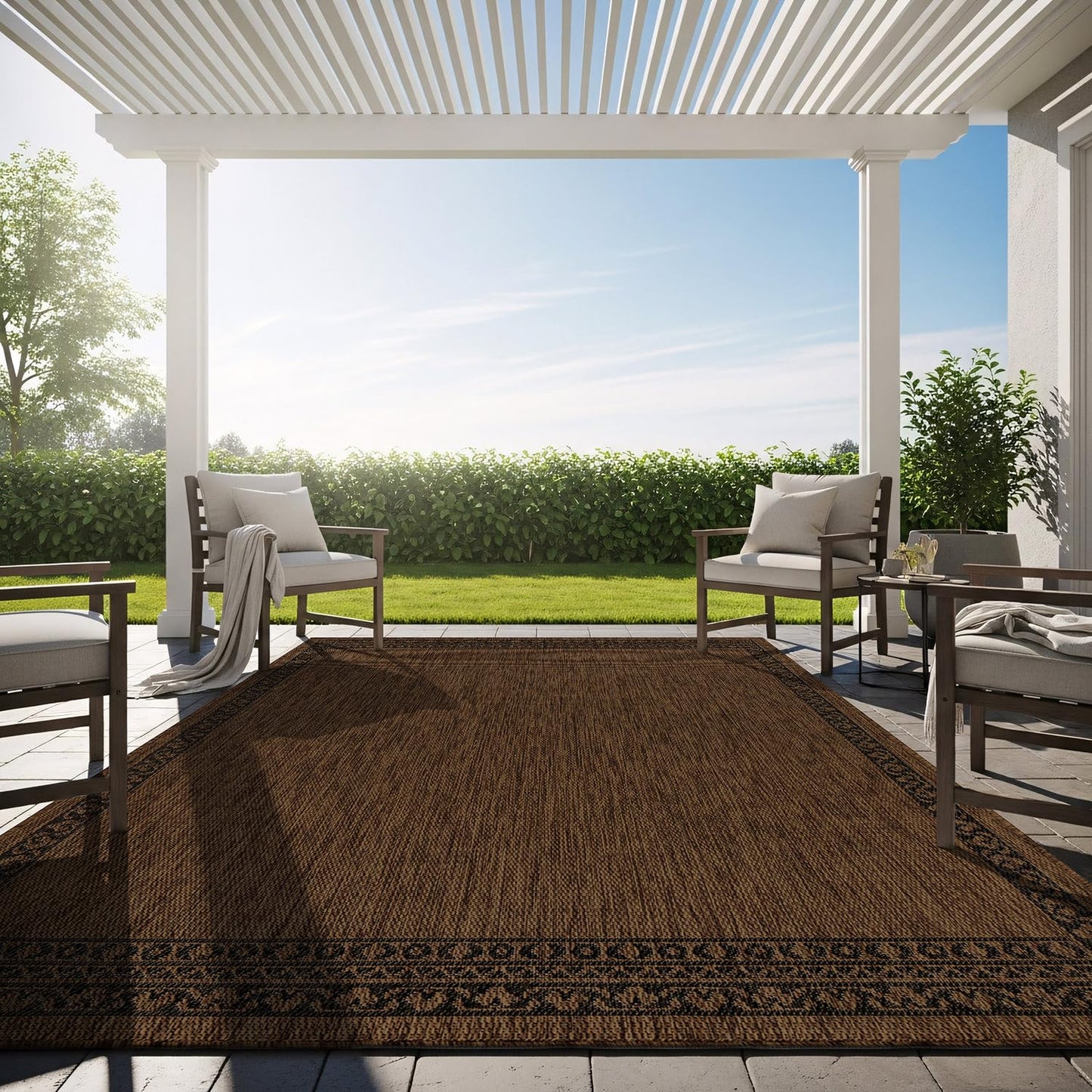 Washable Outdoor Rug 5x7 Modern Area Rugs Outdoor Carpets Bordered Pattern Non Shedding Waterproof Easy Clean Patio Deck Porch Living Room Bedroom Garden RV (5 X 7 Gold)