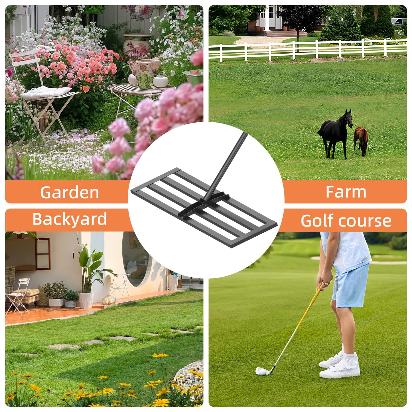 Lawn Leveling Rake 30"x10", Heavy-Duty Stainless Steel Yard Leveling Rake, Professional Soil Leveling Tool for Pastures, Golf Lawns, Gardens, Yards (Black)