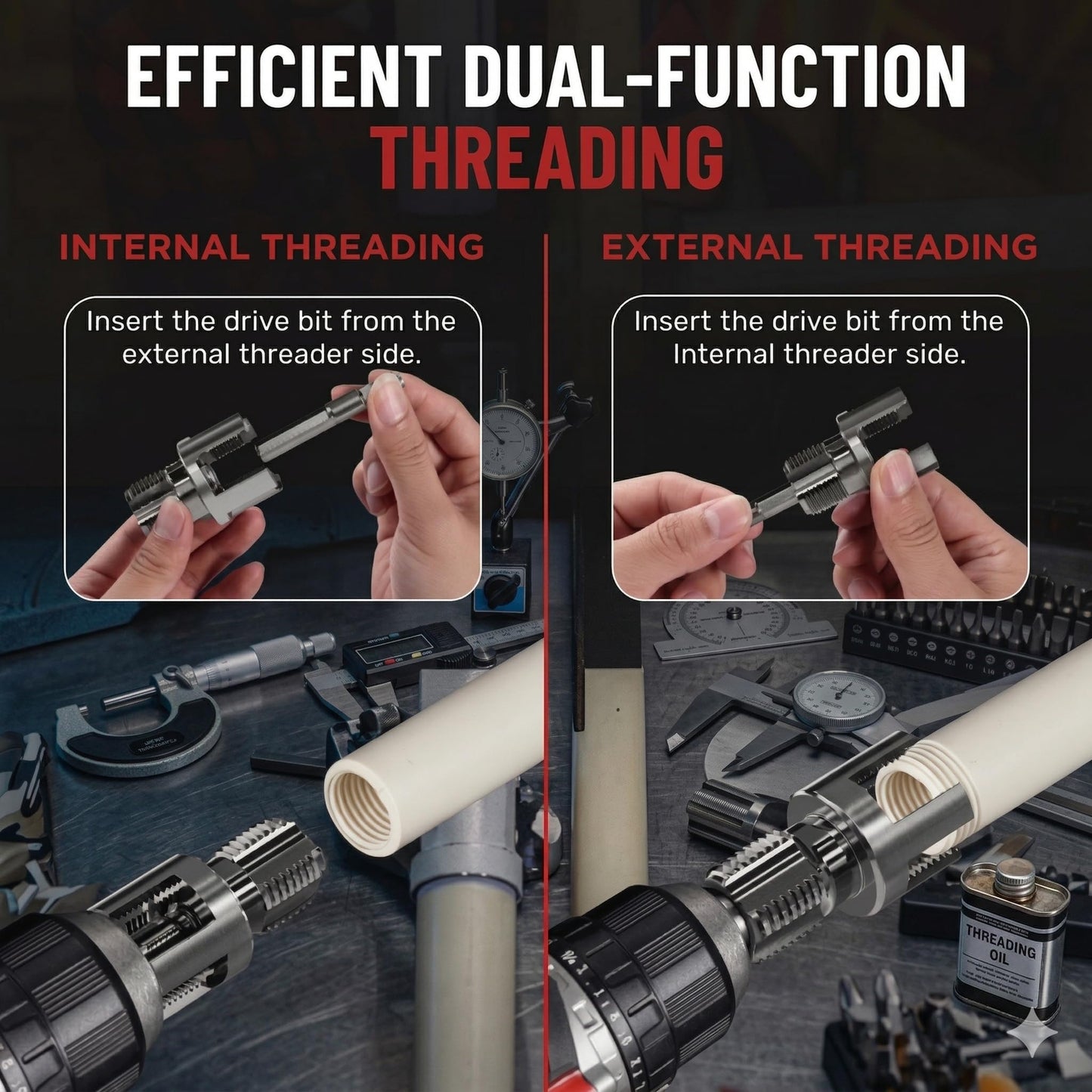 Premium 3 Packs PVC Pipe Threader 1/2 and 3/4 And 1 For Integrated Internal & External Threading Tool Break-resistant Rust-resistant Cutter Machuelos Tubo Set npt Dual-function Kit Opener