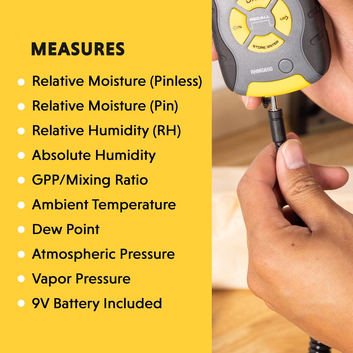 General Tools RHMG650 9-In-1 Thermo-Hygrometer with Pin/Pinless Moisture Meter
