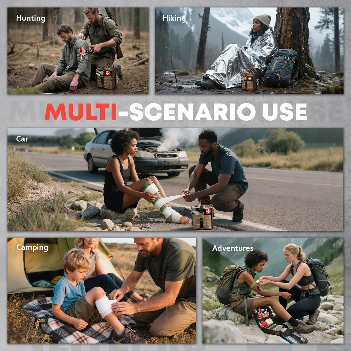 144 Pcs Advanced Trauma First Aid Kit - Emergency Camping Gear with Tourniquet, Compression Bandage, 36" Splint | Portable Survival Gear for Outdoor, Home, Camping- Gift for Husband Dad and Wife-Brown