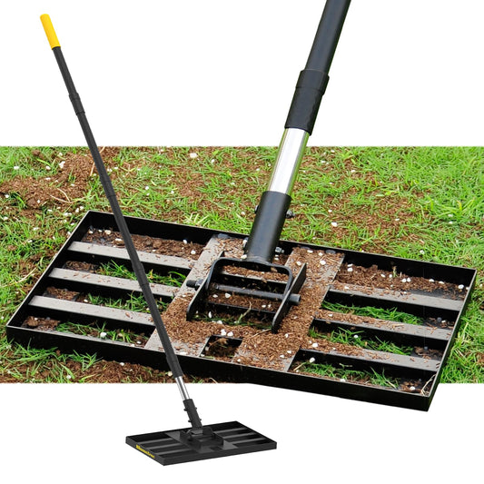 BlumeTrec Lawn Leveling Rake, 17"x10" Heavy Duty Sand Leveling Tool with 6.7FT Stainless Steel Long Handle, Golf Rake for Soil, Compost, Gravel, Lawn Leveler for Yard, Garden, Landscaping Level Tool