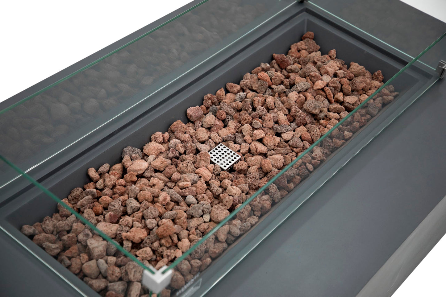 AMS Creations | Madison 60" Bundle Rectangular Natural Gas Outdoor Fire Pit Table | Dark Gray Concrete GFRC | Smooth Texture or Surface | Electronic Ignition | Outside Backyard Fireplace
