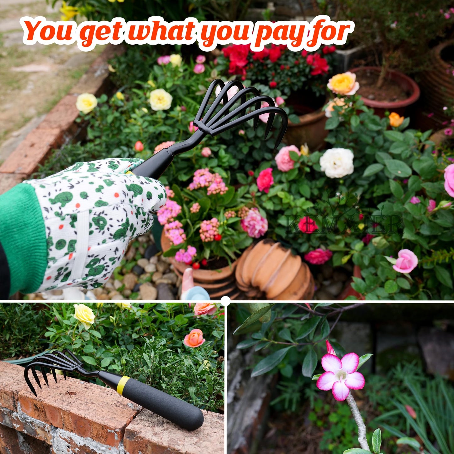 Kemaier Garden Tool Set - Featuring a Heavy-Duty Stainless Steel Hand Cultivator, Transplant Shovel, Trowel, Crack Weeder, and Dandelion Weeder - The Ultimate, Unbreakable Gardening Gift