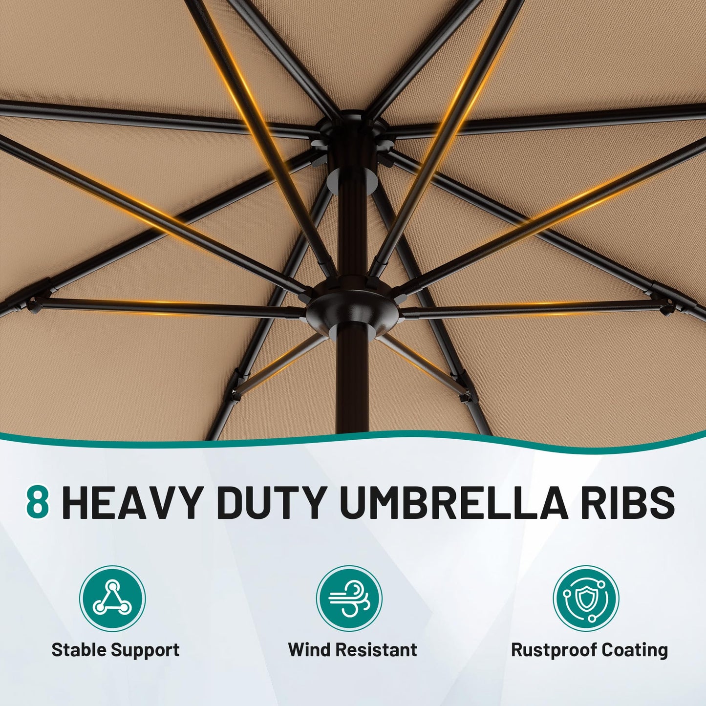 AreShark 9 FT Patio Umbrella for Outdoor, Outdoor Table Umbrella with Push Button Tilt and Crank, Outdoor Patio Umbrellas with 8 Sturdy Ribs for Market, Garden, Pool (Beige)