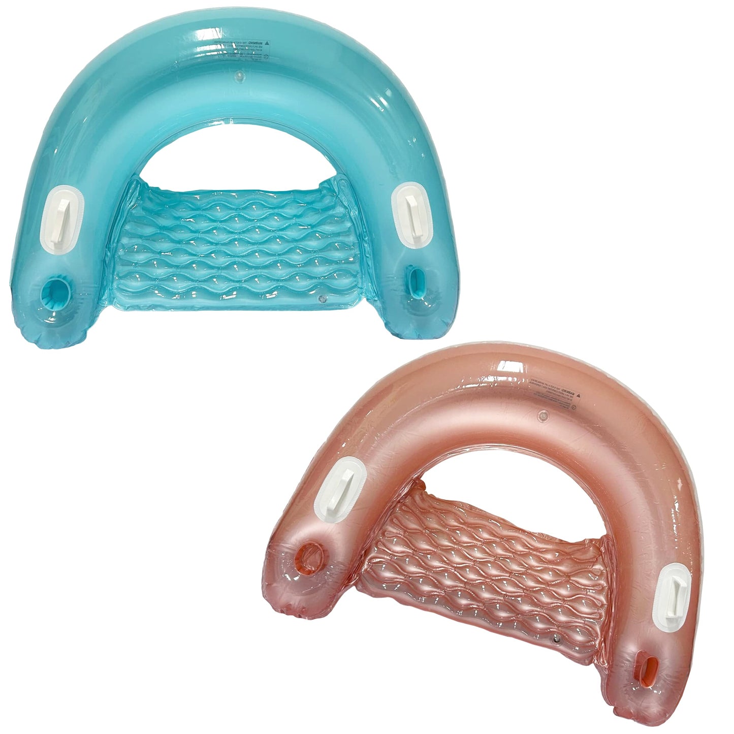 Inflatable Pool Chair Float (2 Pack) Pool Floats Adult Size with Drink & Phone Holder - Heavy Duty Lounger Floating Recliner Blow Up Floaties Hammock Noodle Water Floaty Lake Beach Tanning Float