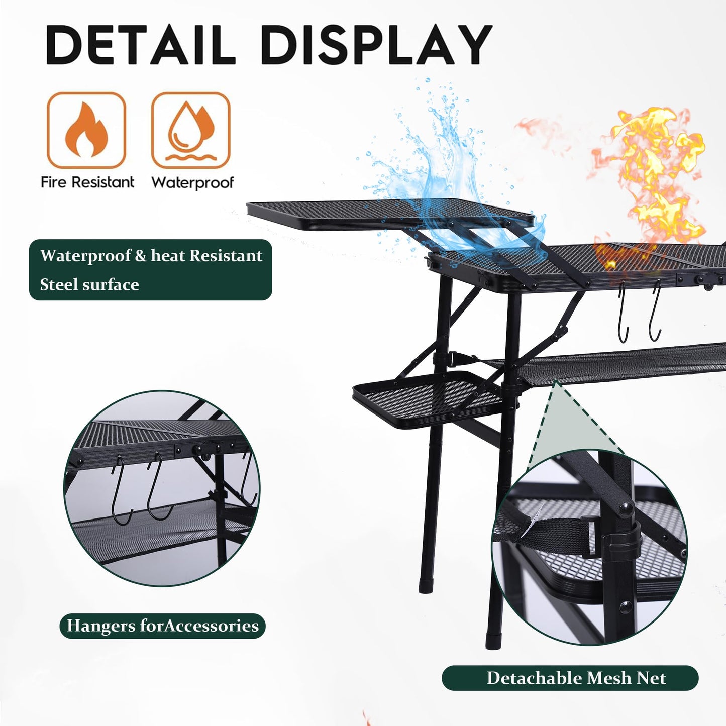 Nice C Camping Table, Compact Folding Table, Tailgate Grill Table, Outdoor Tables, Camping Tables That Fold Up Lightweight, with 4 Side Tables & Mesh Net for BBQ, Camping