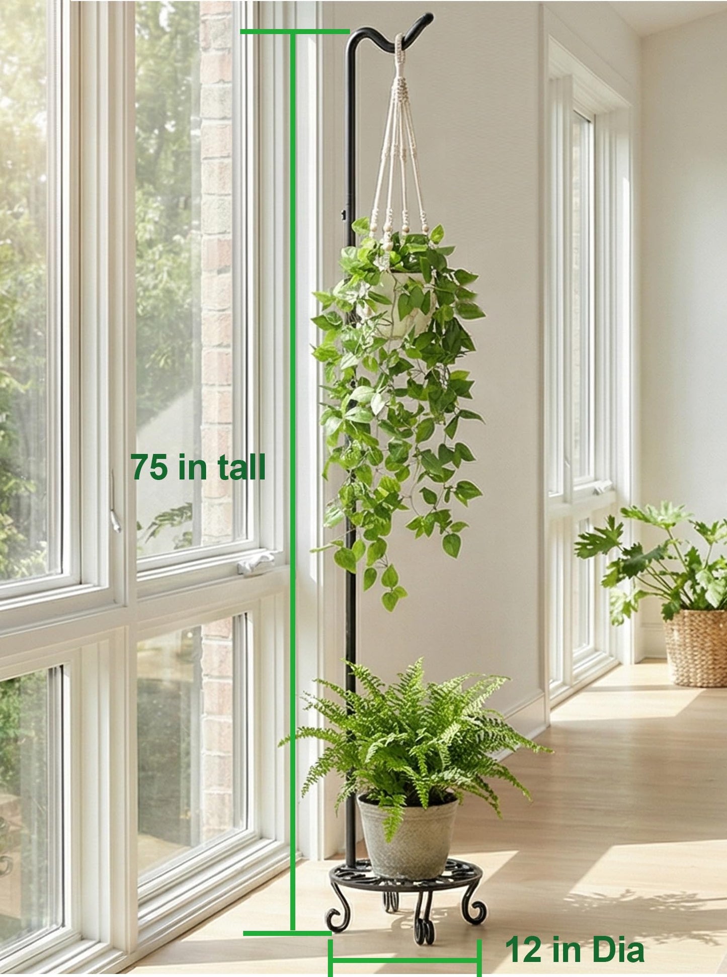 iLTreFlo 75'' Tall Shepherd's Hook with Heavy Duty Base,Adjustable Height 28 to 74 Inches, Stable Outdoor Garden Hook for Hanging Planters, Bird Feeders, Wind Chimes, Lanterns, Indoor & Outdoor Decor