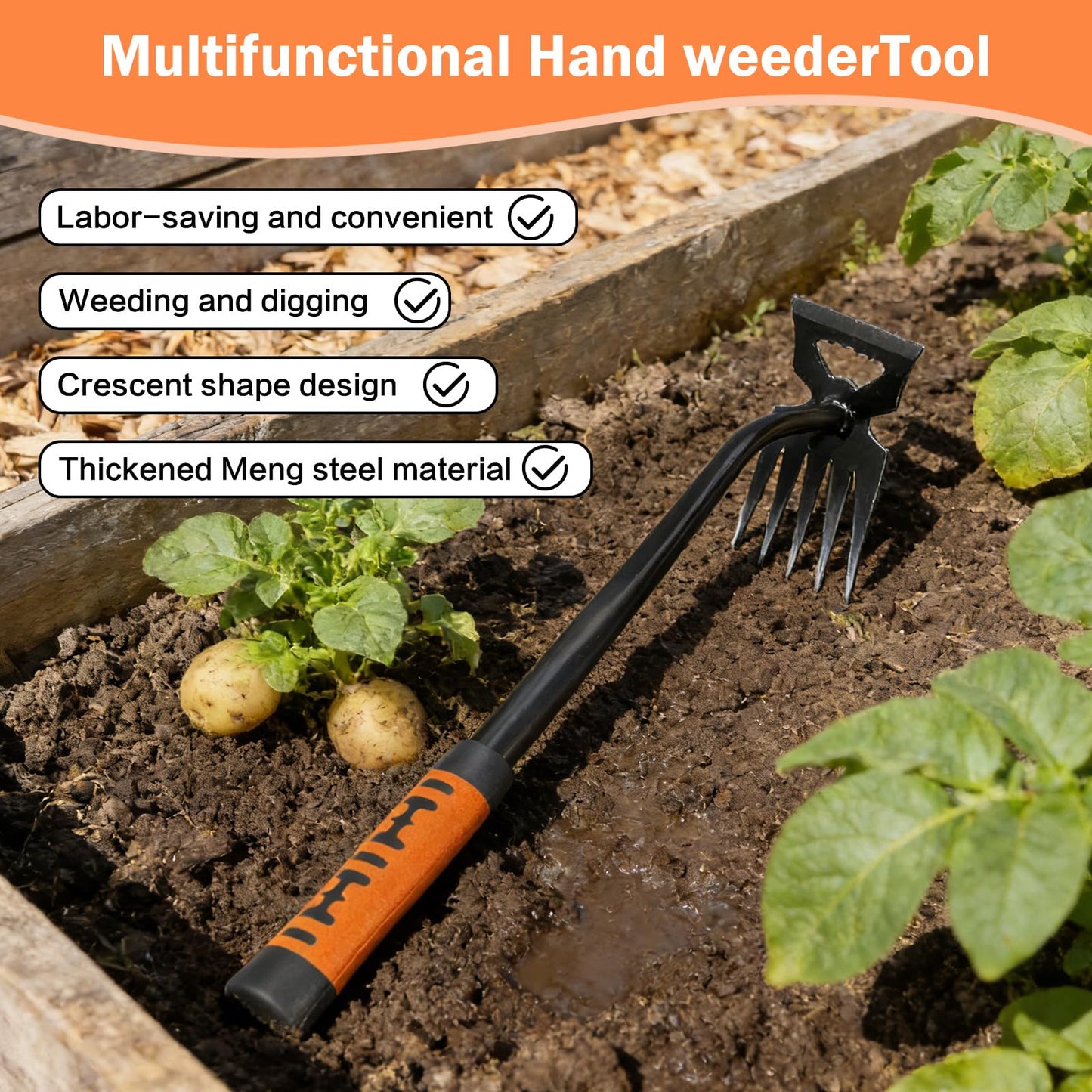 Weed Puller Tool, 2026 New Garden Weeder Tool, Hand Weeder Tool, Stainless Steel Gardening Weed Puller, 5 Teeth Dual Purpose with Rubber Handle, for Yard
