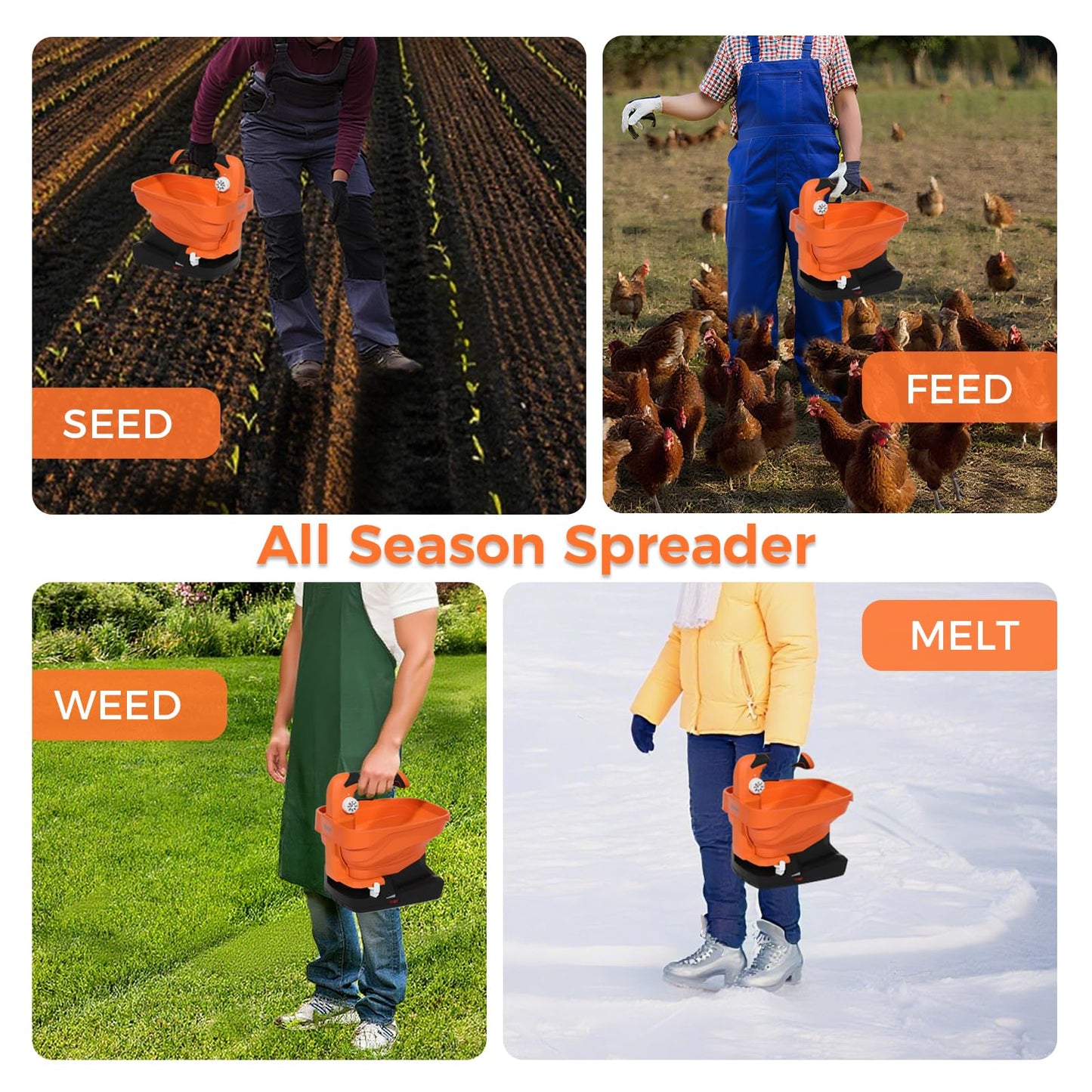 Electric Seed & Fertilizer Spreader, Type-C Rechargeable Handheld Lawn & Salt Spreader, 6 Speeds & 8 Flow Settings, 3.3L Capacity, 16.5 ft Wide Spread for Grass Seed & Ice Melt (Battery Included)