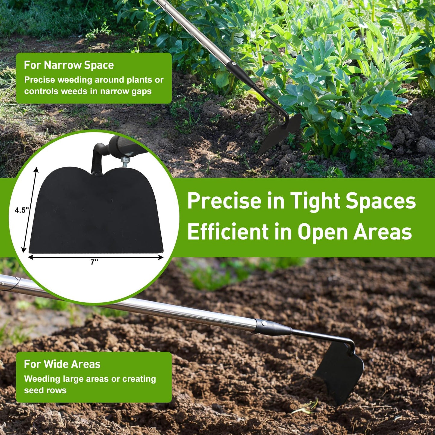 Garden Hoe for Weeding, Heavy Duty Draw Hoe Garden Tool for Plowing,Cultivating,Trenching, Ridging,Tilling Loosening Soil,Scraping Weeder with 60” Handle for Stand Gardening, Reduce Back Strain