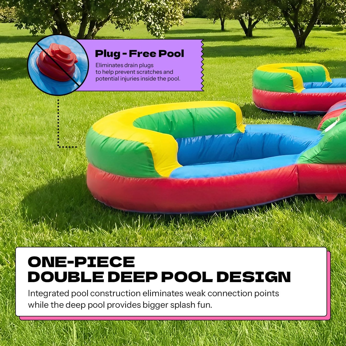 POP JUMP 16'x15'x12' Rainbow Castle Inflatable Bounce House with Dual Water Slide & Pool, 100% PVC Vinyl, Commercial Reinforced, Basketball Hoop, Front Entrance for Easy Supervision, Includes Blower