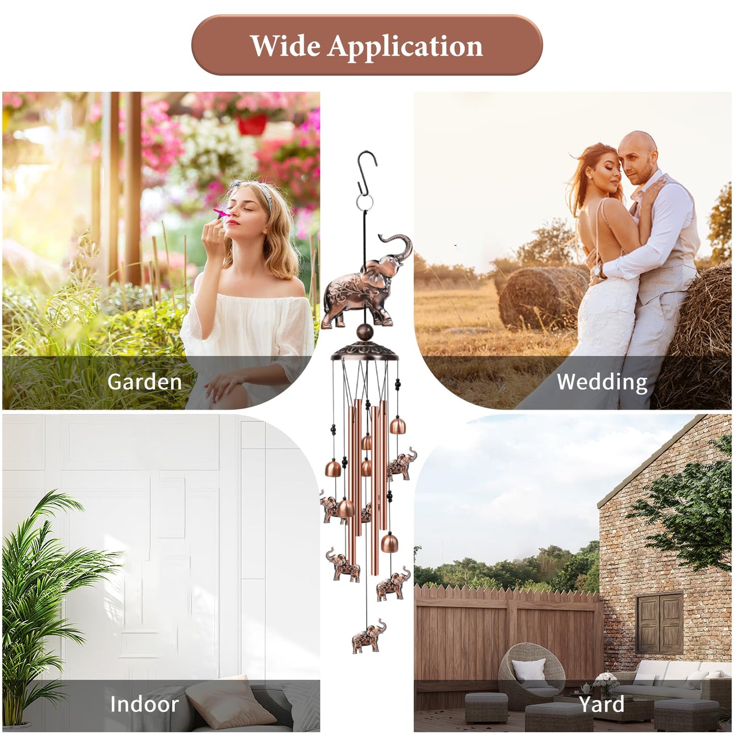 Nowpis 35 Inch Elephant Wind Chime, Handmade Large Metal Animal Figurine Windchimes for Garden Decor, Deep Soothing Bass Tones Wind Chimes for Outside, Memorial Gifts for Patio, Yard, Porch