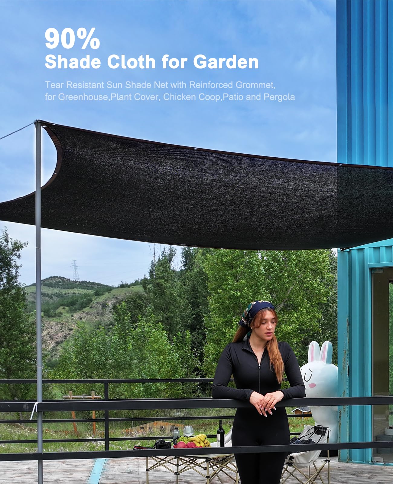 90% Black Shade Cloth,8x20FT Durable Mesh Tarp with Grommets, Garden Sunblock Shade Cloth Shading Antifreezing for Plants Cover, Greenhouse, Barns Kennel