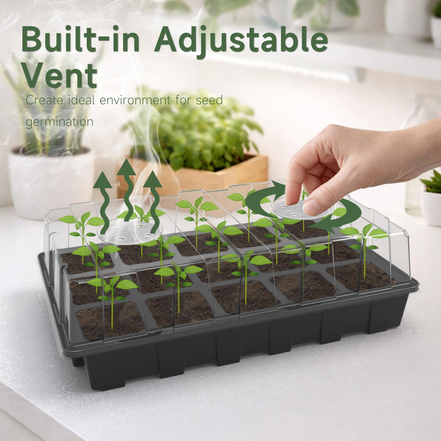 Gardzen 5-Pack Seed Starter Kits, Reusable Plant Germination Trays with Total 75-Cell, Seed Starter Tray with Humidity Vented Domes and Bases for Starting Vegetable Flower Herb Seeds 15" x 9"