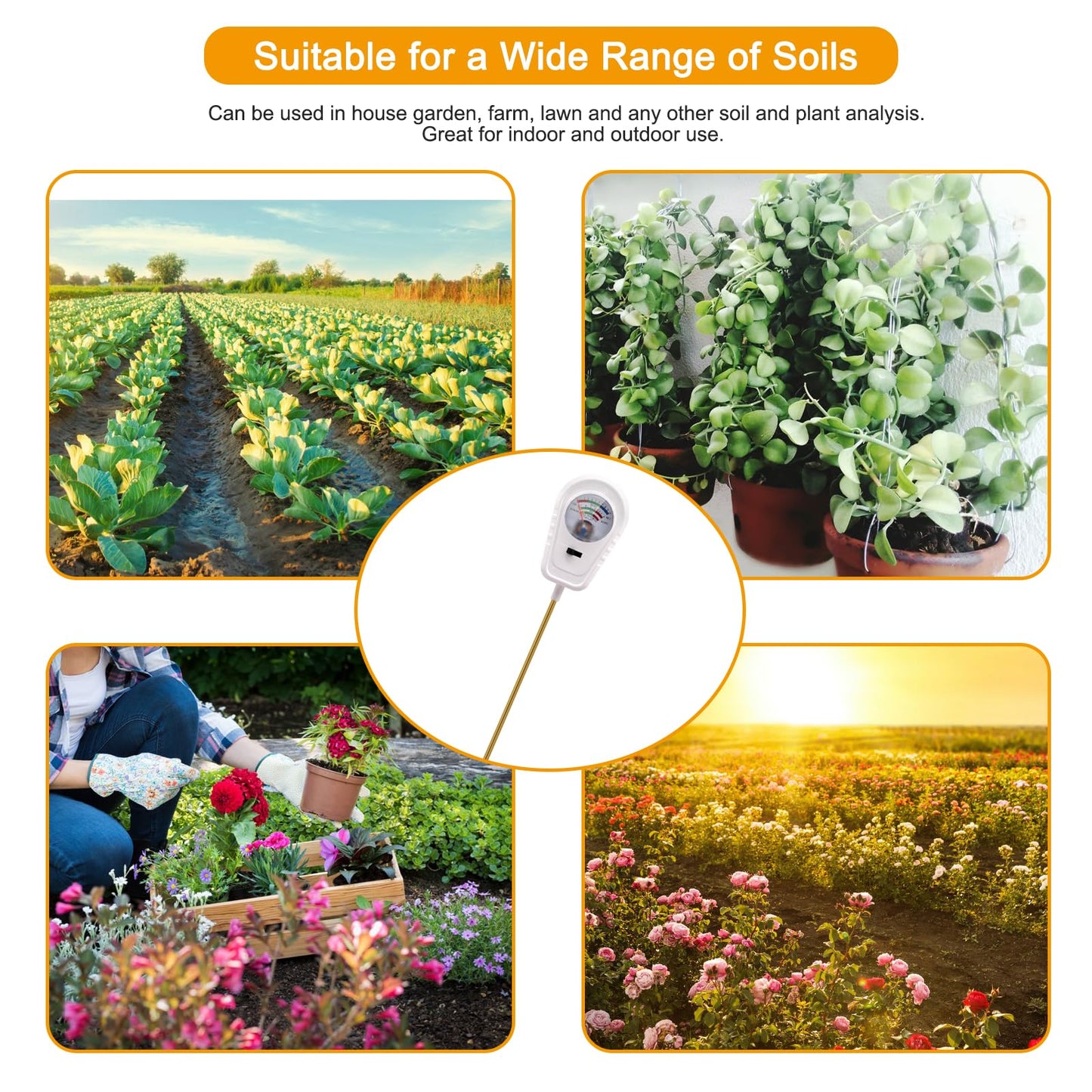 Aenncci Soil Test Kit 3-in-1, Soil Moisture Meter, Soil PH Meter, Fertility Soil Tester, Soil Tester for Garden, Lawn, Farm, Outdoor & Indoor Use (Cotton Candy White)