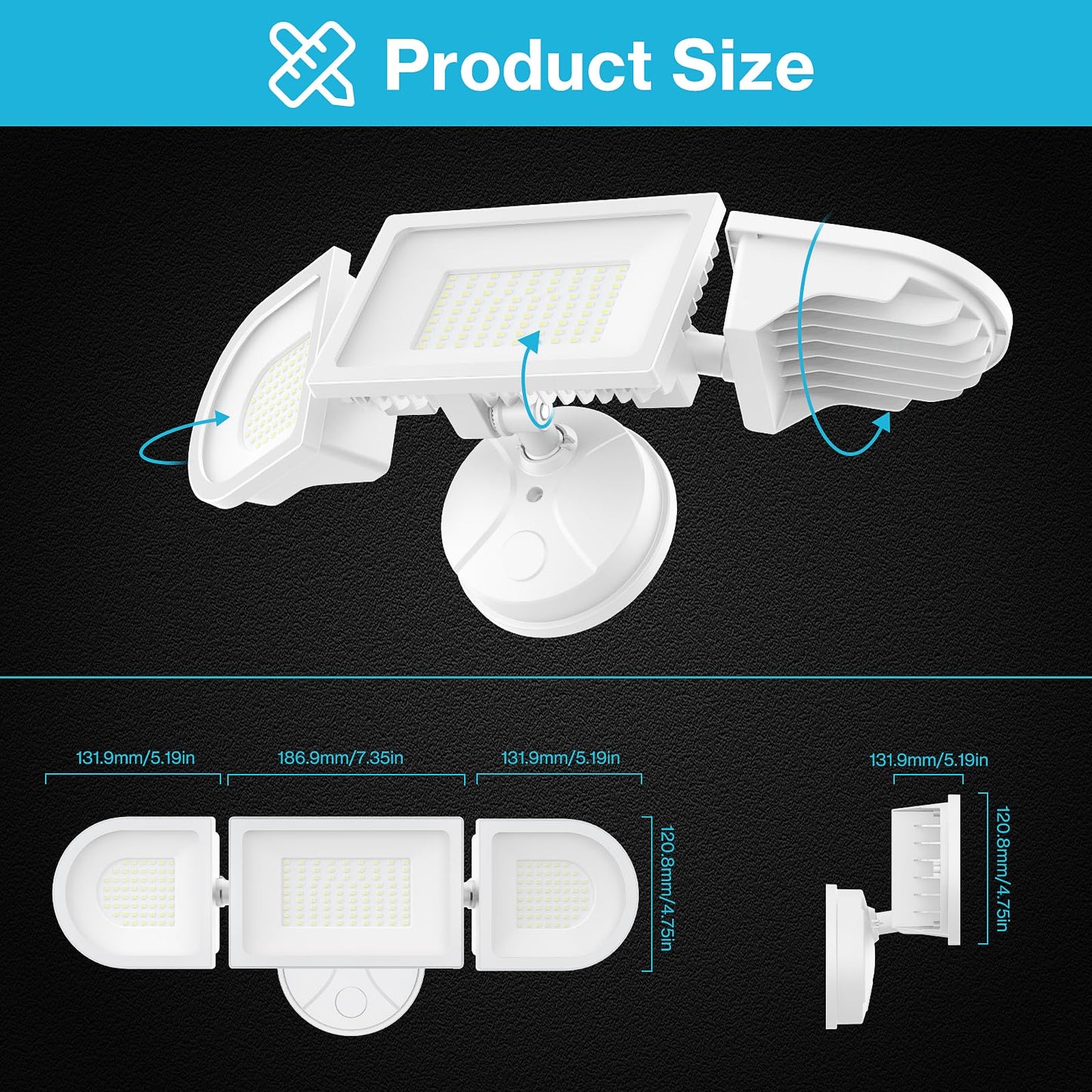 Olafus 130W Flood Lights Outdoor, 13000LM Super Bright LED Flood Light, IP65 Waterprooof Outdoor Flood Light Fixture, 3 Adjustable Heads, 6500K Exterior Security Lights for Yard, Garage, White