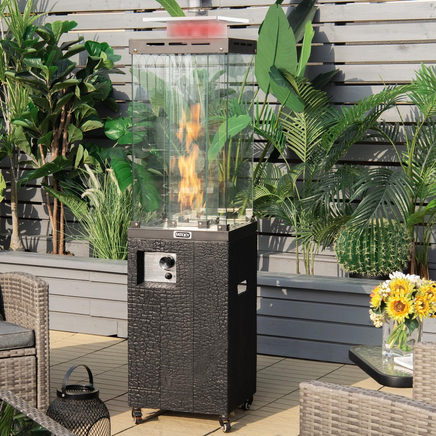 Tangkula 41,000 BTU Propane Patio Heater with Waterproof Cover, Outdoor Heater with Lockable Wheels, Adjustable Feet, Tempered Glass Tube, Suitable for Garden Porch Patio Deck (Black)