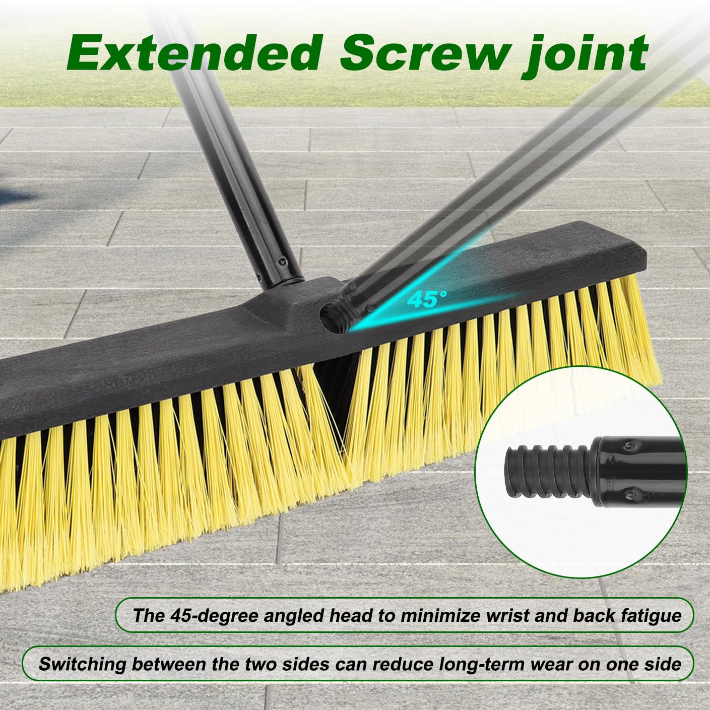 18 Inches Push Broom Outdoor- Heavy Duty Commercial Broom with 64.5" Long Handle and Stiff Bristles for Patio Garage Deck Concrete Wood Stone Tile Driveway Yard Warehouse Shop Floor Cleaning