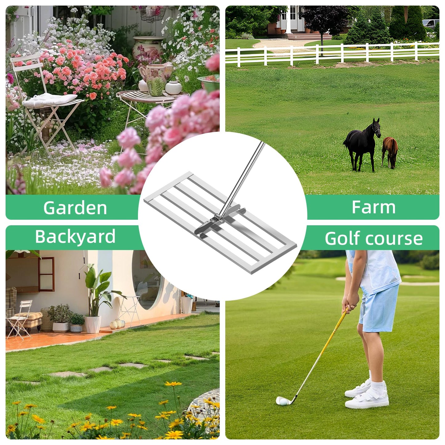 Lawn Leveling Rake 30"x10", Heavy-Duty Stainless Steel Yard Leveling Rake, Professional Soil Leveling Tool for Pastures, Golf Lawns, Gardens, Yards (Silver)