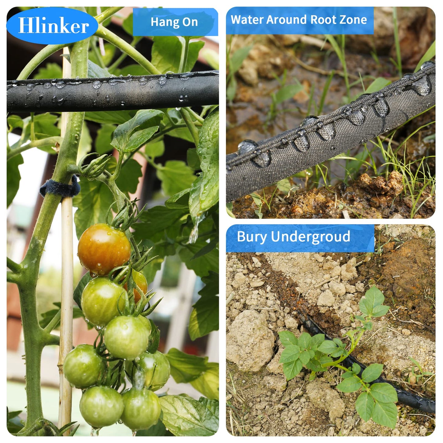Hlinker Flat Soaker Hose 100 FT for Garden Beds, 50Ft 2Packs 1/2" Linkable Consistent Drip Irrigation Hose Save 80% Water, Leakproof Heavy Duty Double Layer Sprinkler Hose