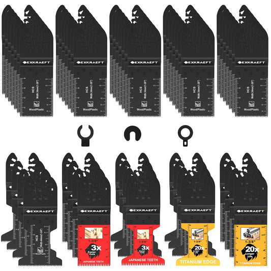 55 PCS Multitool Blades, Professional Universal Titanium Oscillating Tool Blade for Metal Wood Plastic, Japanese Teeth Fast Cutting Oscillating Saw Blades Fit Dewalt Milwaukee Ryobi Rockwell Fein