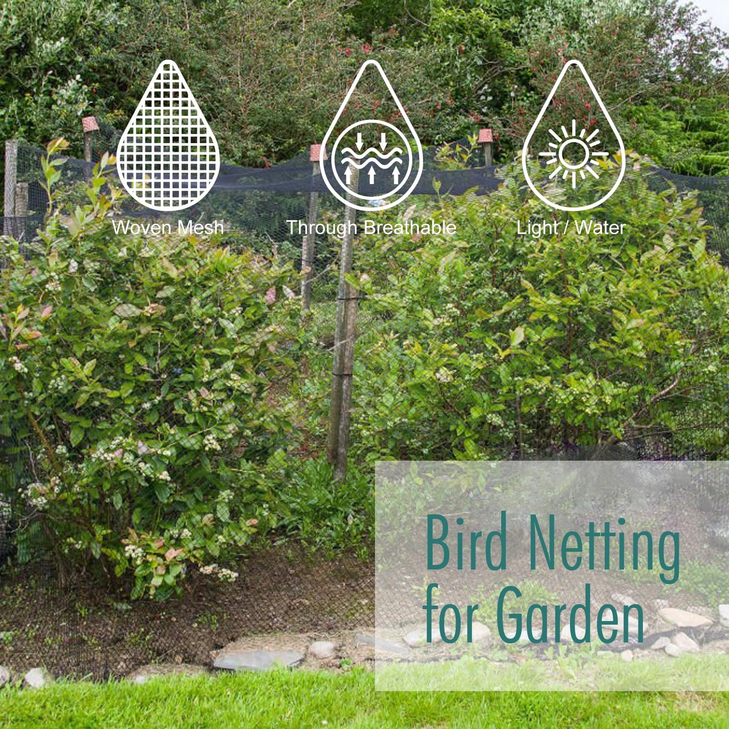 Bird Netting for Garden, Fetanten 7.5 x 33 FT Netting for Garden Protection Vegetables Fruit Trees Blueberry from Birds Deer Poultry, Heavy Duty Woven Mesh Net Animal Fencing with Ties and Staples